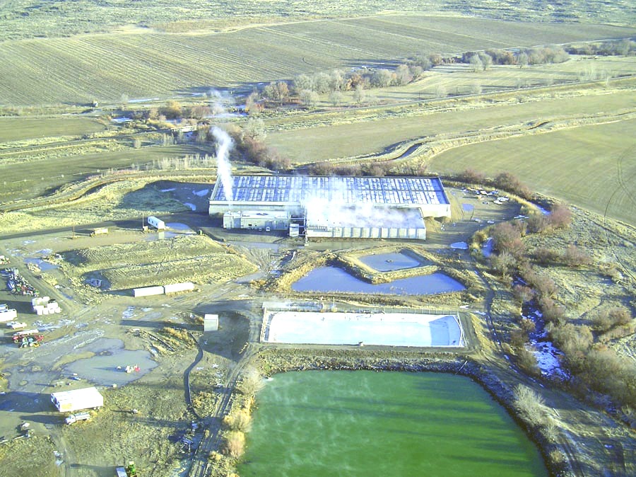 An aerial view of a water treatment facility