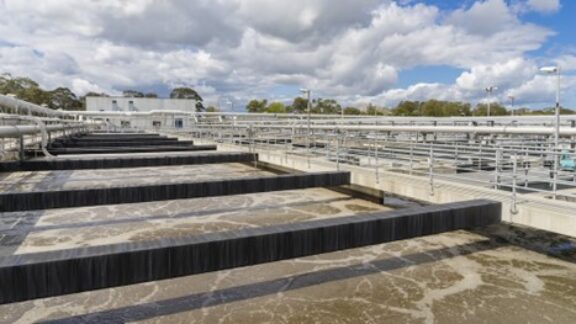 A wastewater treatment facility under an open sky