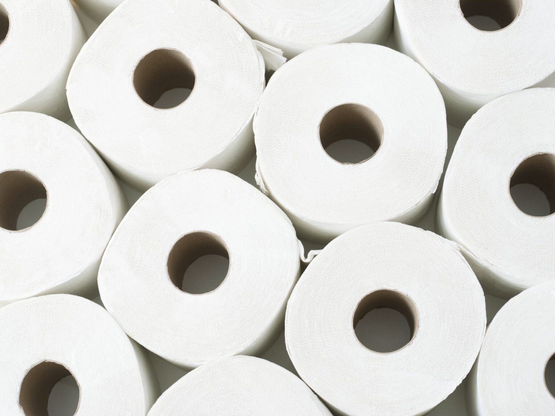 Top view of twelve rolls of toilet paper