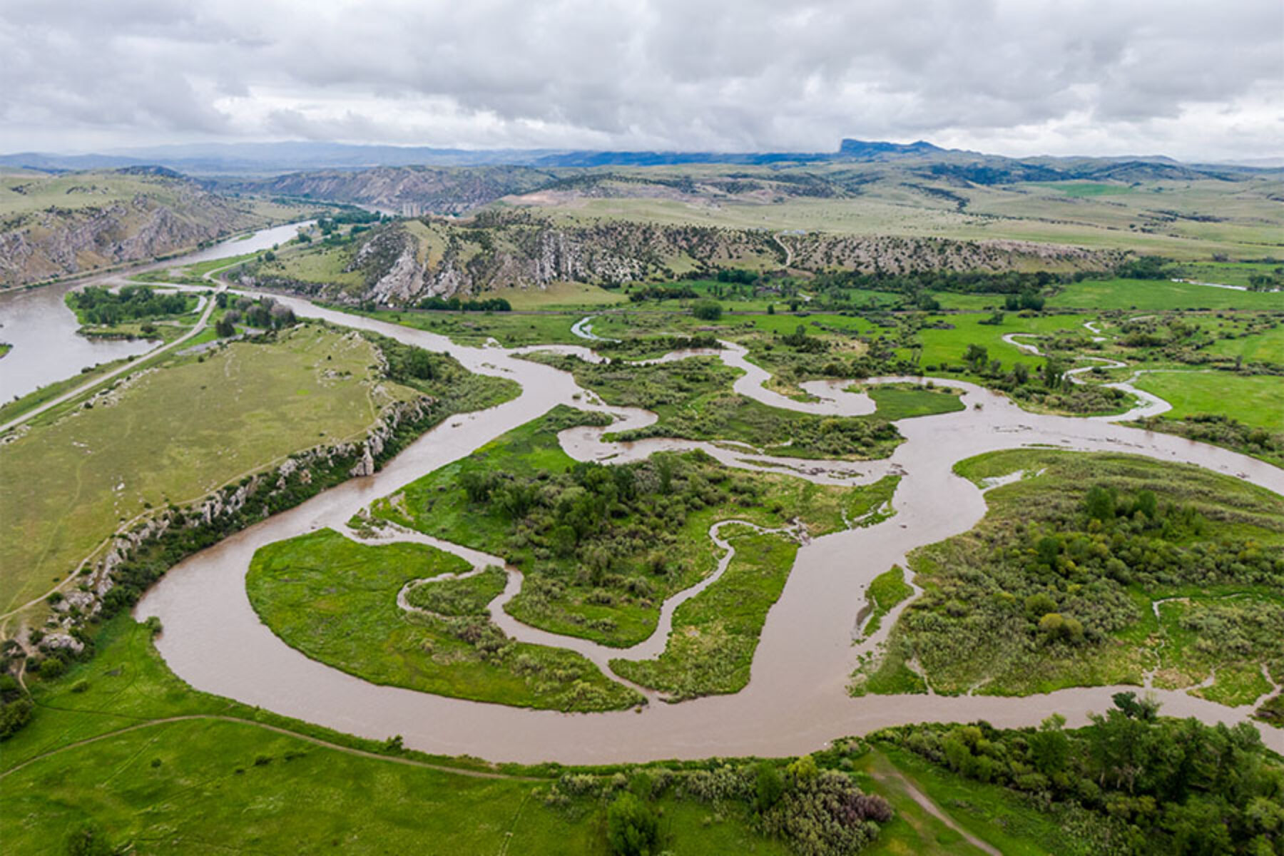 Aerial view of Three Forks, Montana wastewater treatment plant